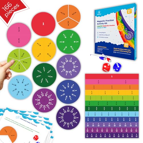 Simply magic 166 PCS Magnetic Fractions Activities Class Set Fraction Strips Tiles Circles Bars Magnetic Math Manipulatives for Kids Perfect Classroom Learning Tools Homeschool Supplies - Image 1