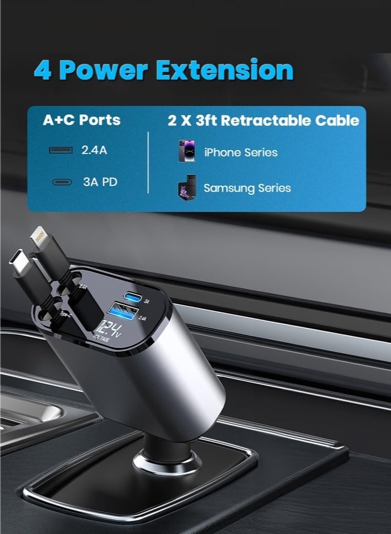 Bukela 12/24V 120W Fast Car Charger with Retractable Charging Cable Fast Car Power Adapter PD20W for iPhone Type C 40W Car Bluetooth USB Charger Plug with iPhone,Samsung,Galaxy,Huawei,Xiaomi - Image 2