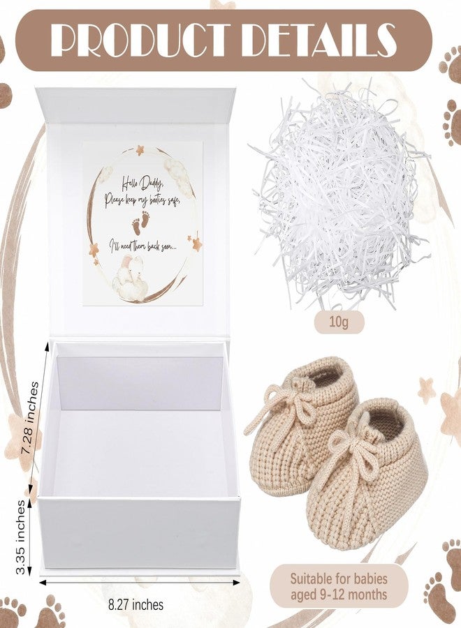 Bunnycool 3 Pcs Pregnancy Announcement to Husband Set Secret Message Magnetic Gift Box 1 Pair Beige Knit Baby Booties & 10g White Raffia Paper Shreds Surprise Baby Shower Reveal Idea for Dad to Be - Image 2