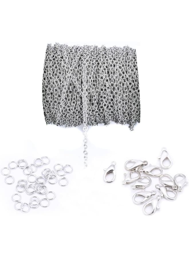 20ft 4x6mm Twisted Cross Chains Metal Cable Chain Link and 20pcs Lobster Clasp & 100pcs Open Jump Ring Jewelry Making Chain for DIY Making Bracelet Necklace (White K) - Image 1