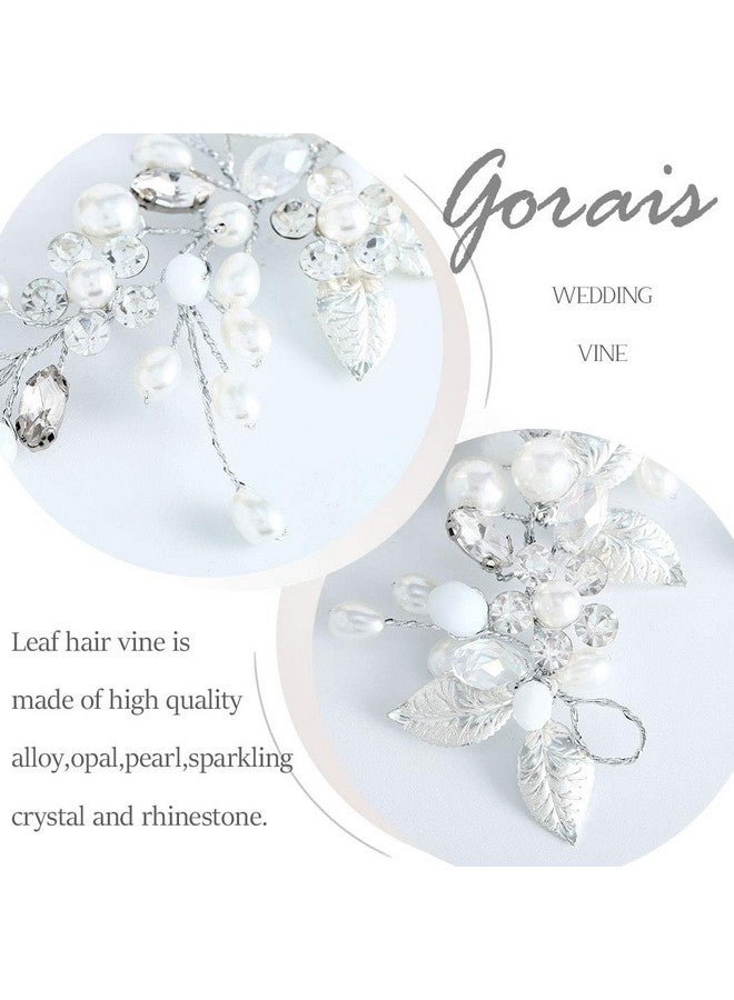 GORAIS Bride Wedding Hair Vine Silver Pearl Bridal Headpieces Leaf Hair Accessories For Women And Girls (Asilver)  - Image 4