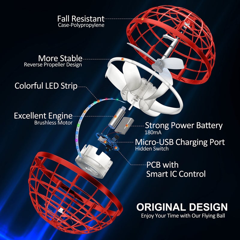 LEMATRIX Flying Orb Ball Toy Hover Ball Boomerang Fly Fidget Spinner Cool Toys Gifts for 6 7 8 9 10 11 12 Years Old boy Girls Teens Hand Mini Drone Cosmic Globe Indoor Outdoor ToysRed - Image 3