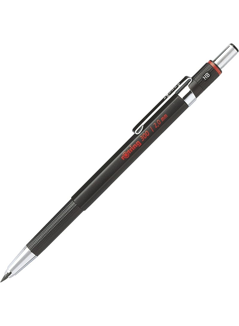 Rotring قلم رصاص ميكانيكي روتراينج 300 | 2.0 مم | قابل لإعادة التعبئة مع مبراة تحت الغطاء | أسود | 1 قطعة - Image 4