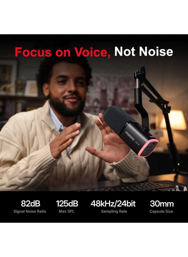 ماونو ميكروفون Maono PD100W اللاسلكي USB – ميكروفون ديناميكي Plug And Play مع اتصال لاسلكي وتقليل الضوضاء وصوت واضح للبث والبودكاست والألعاب - Image 4