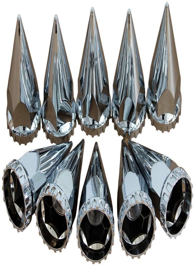 MRJLK Chrome ABS Complete Axle Cover Set with Hub Caps and 33mm Screw-On Spiked Lug Nut Covers for Semi Trucks (2 Front) - Image 5