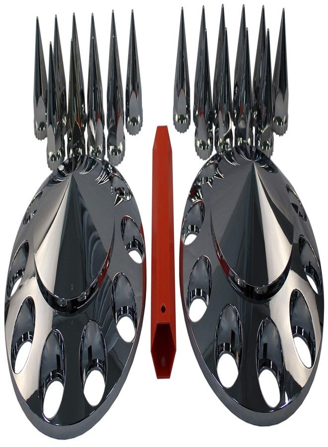 MRJLK Chrome ABS Complete Axle Cover Set with Hub Caps and 33mm Screw-On Spiked Lug Nut Covers for Semi Trucks (2 Front) - Image 2