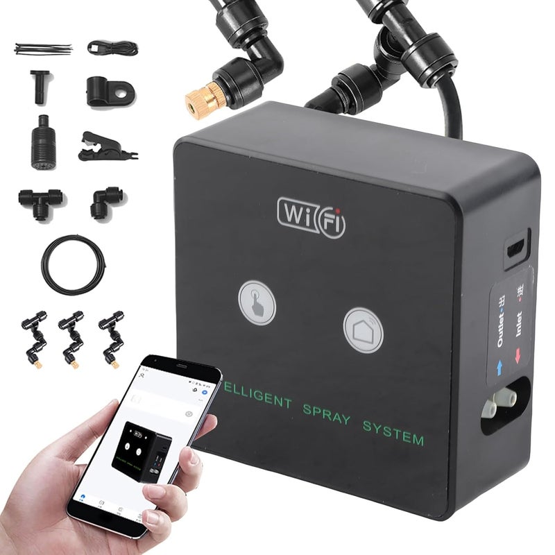 WiFi Rainforest Terrarium Timed Fogging System Reptile Intelligent Humidification Spray Kit Automatic Sprayer 360 Degree Rotatable Nozzle with WiFi Connection Remote APP Control (10m 4 nozzles) Multicolor 10m 4 nozzles 10m 4 nozzles - Image 1