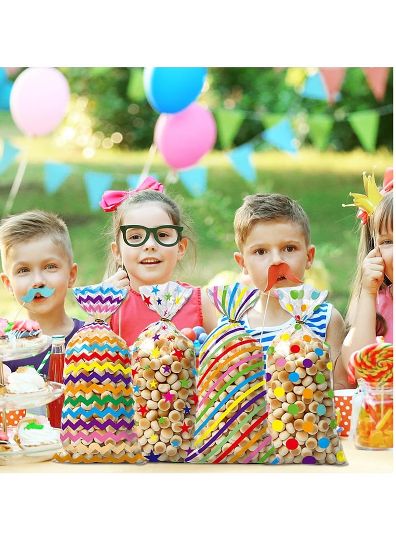 100 Pcs Colorful Cellophane Treat Bags, Five-pointed Star Stripes Printed Pattern Candy Favor Bags with Twist Ties, plastic birthday treats bags Party Favor Gift Wrapping Bags for Pride Day Baby Shower Birthday Party Supplies Cookie Cake Chocolate Candy Snack - Image 5