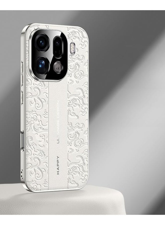 Case Compatible with OPPO Find X9 Pro, Luxury Auspicious Cloud Carving Process Embossed Leather Case Shockproof Protective Back Cover for OPPO Find X9 Pro - Image 1
