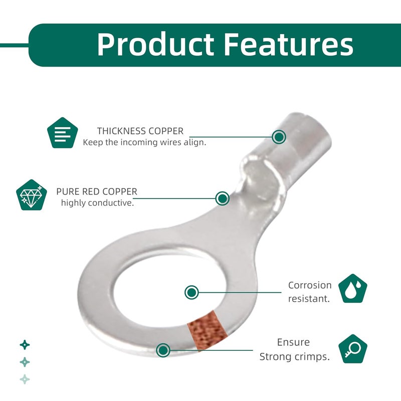 Riyhch Set of 600 Non-Insulated Ring Terminals, AWG 22-10 Seamless Non-Insulated Butt Splice Wire Terminals, Wire Crimp Connectors for Automotive, Household Electrical Wiring, Battery Cables, DIY Projects - Image 2
