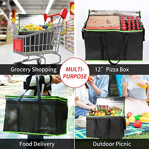 CIVJET 1-Pack Insulated Food Delivery Bag, XXX-Large Commercial Food Warmer for Delivery Drivers, Insulated Reusable Grocery Cooler/Hot Bags, Tote Bag for Shopping/Travel, Black with Green Edge - Image 5