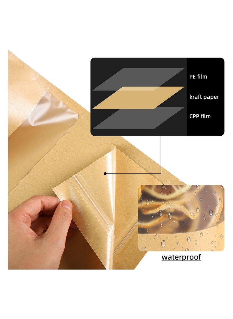 KAWALIB Resealable Kraft Paper Bags with Matte Window And Zip Lock pack of 50 pcs  - Image 4