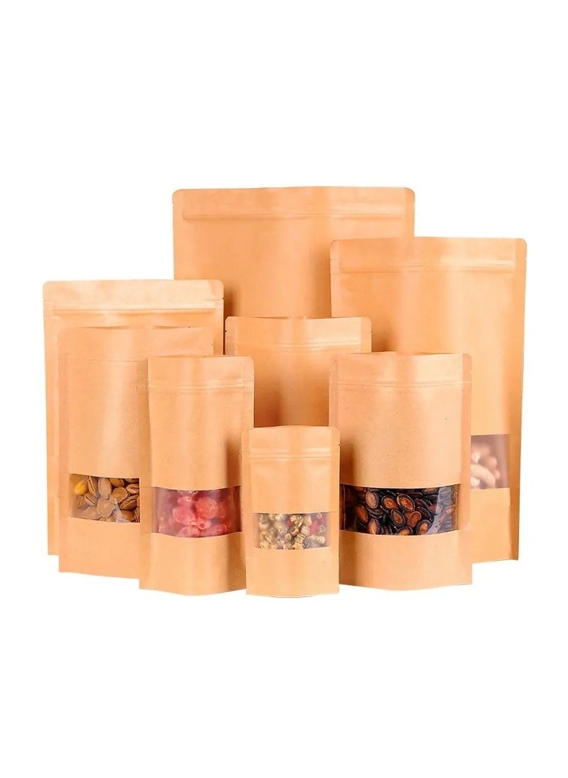 KAWALIB Resealable Kraft Paper Bags with Matte Window And Zip Lock pack of 50 pcs  - Image 1