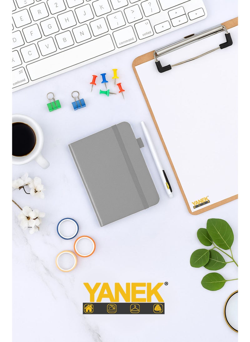 يانيك دفتر ملاحظات YANEK® الكلاسيكي بحجم A6 – 160 صفحة، غلاف صلب مع شريط مرن، حامل قلم وشريط علامة مرجعية | دفتر جيب مدمج للمكتب والمدرسة والسفر - Image 2