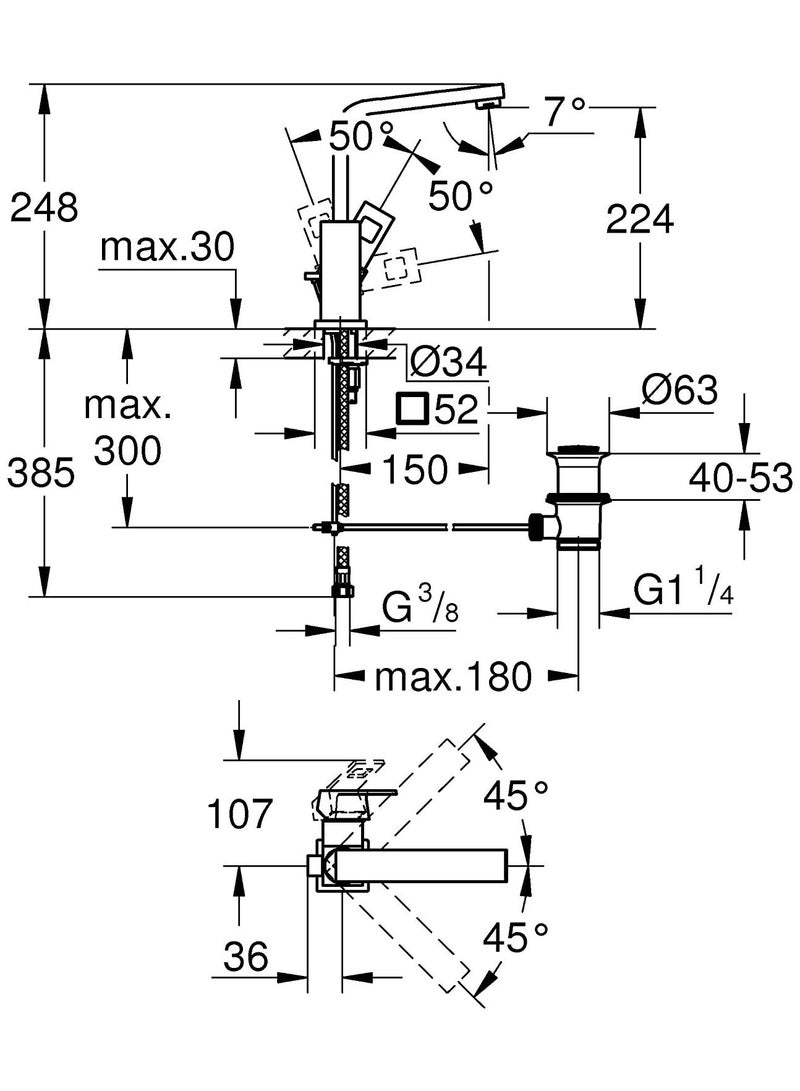 جروهي خلاط مغسلة يوروكوب أحادي المستوى 1/2 بوصة مقاس L موديل 2313500D - Image 4