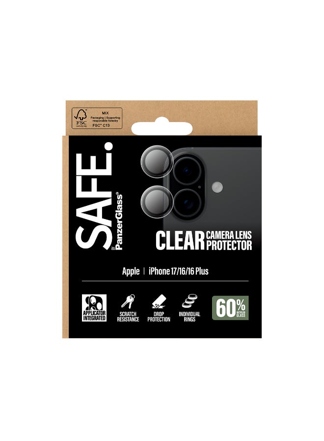 SAFE iPhone 17 / 16 Plus / 16 Camera Lens Protector Hoops, Rings w/ High Clarity, Anti-Scratch Anti-Fingerprint, No Image Distortion, Easy Install, Transparent - Image 2