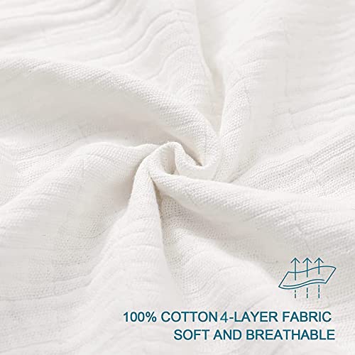 SE SOFTEXLY Muslin Cotton Blanket,100% Cotton Throw Blankets for Couch Bed,4-Layer Gauze Breathable Blanket for All Season,Soft and Lightweight Muslin Blankets Full/Queen Size(80"x90", Cream White) - Image 3