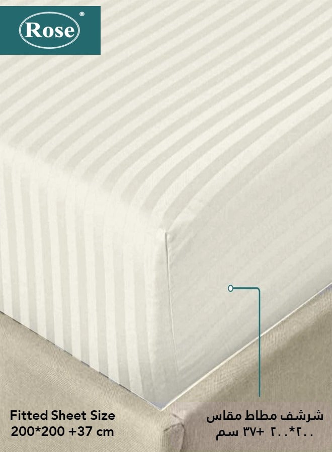 Rose Luxurious Hotel Stripe Fitted Sheet with Deep Pockets and Pillow Cases, Bed Sheet 3-Pieces Set, Soft & Silky Microfiber Breathable and Cooling, King Size 200x200, Off White - Image 2