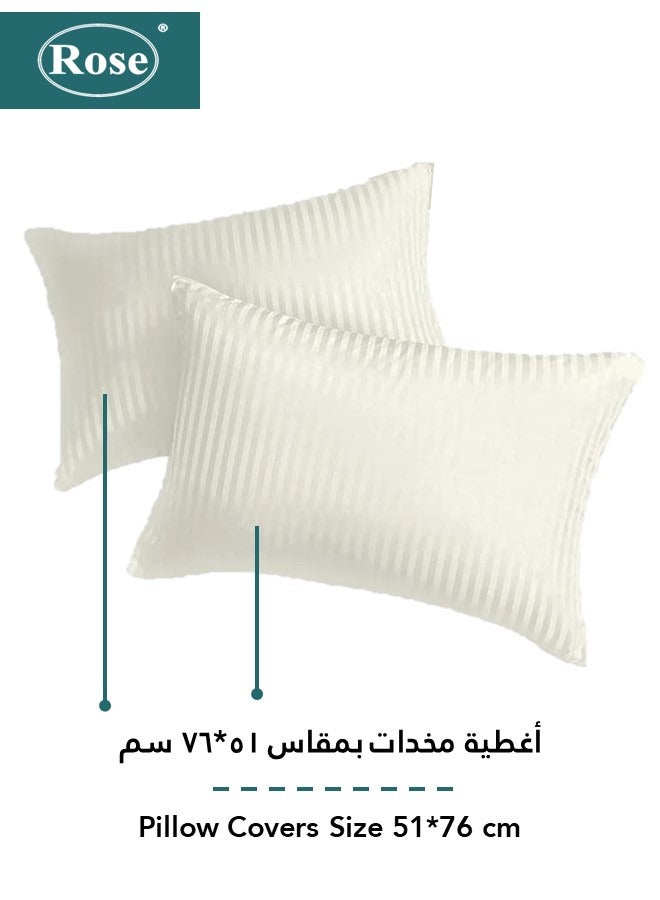 Rose Luxurious Hotel Stripe Fitted Sheet with Deep Pockets and Pillow Cases, Bed Sheet 3-Pieces Set, Soft & Silky Microfiber Breathable and Cooling, King Size 200x200, Off White - Image 3