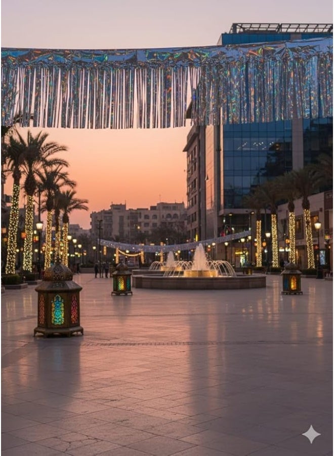 زينة رمضان فضية معلقة – طقم 3 قطع متعددة الأشكال والألوان لتزيين الشوارع والمنازل والمناسبات الرمضانية - Image 3