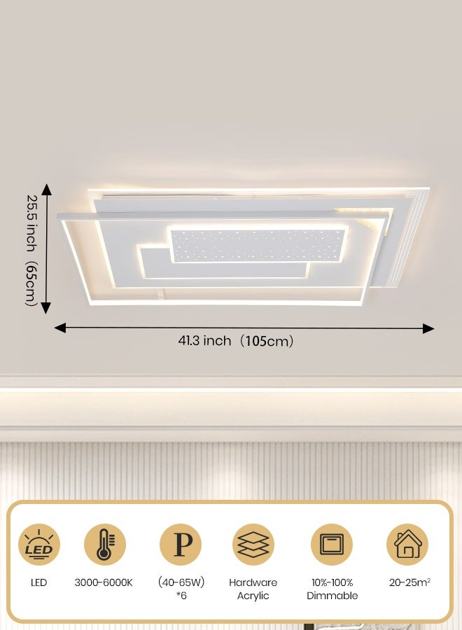 YATAI LIGHTING ضوء سقف LED مستطيل 390 واط، تصميم حديث مع جهاز تحكم عن بعد، قابل للتعديل بثلاثة ألوان (3000K-6000K)، لغرف النوم الكبيرة، غرفة المعيشة، غرفة الطعام، 105×65 سم - Image 3