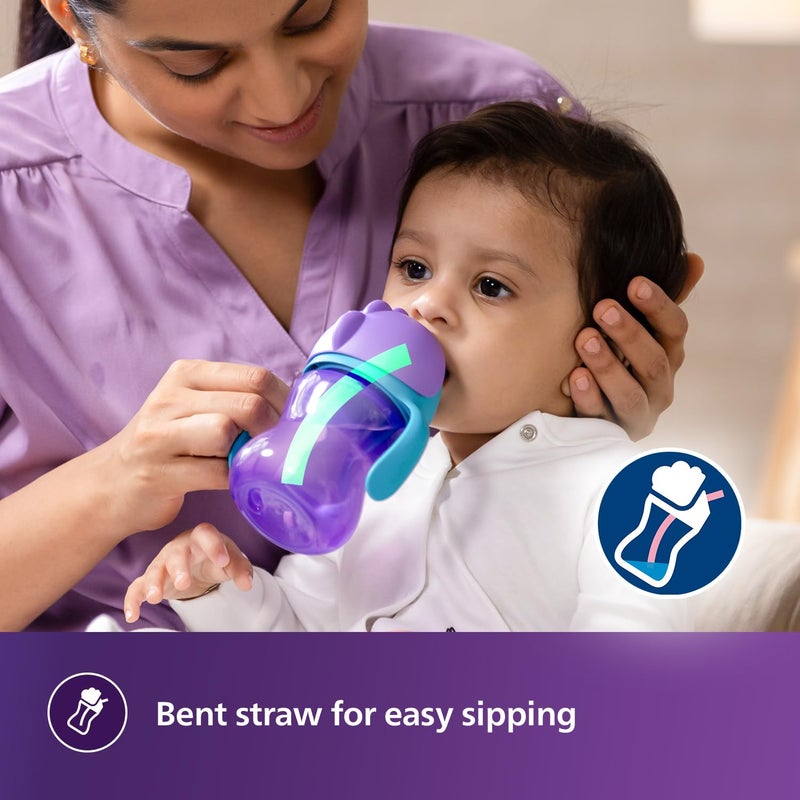 Avent زجاجة سبر للأطفال من فيليبس أفينت | العلامة التجارية رقم 1 الموصى بها من قبل الأمهات في جميع أنحاء العالم | تصميم مضاد للتسرب | قبضة سهلة مع مقبض سيليكون | 9 أشهر وما فوق | 200 مل | عبوة من 1 | (أزرق/بنفسجي) | SCF796/00 - Image 4