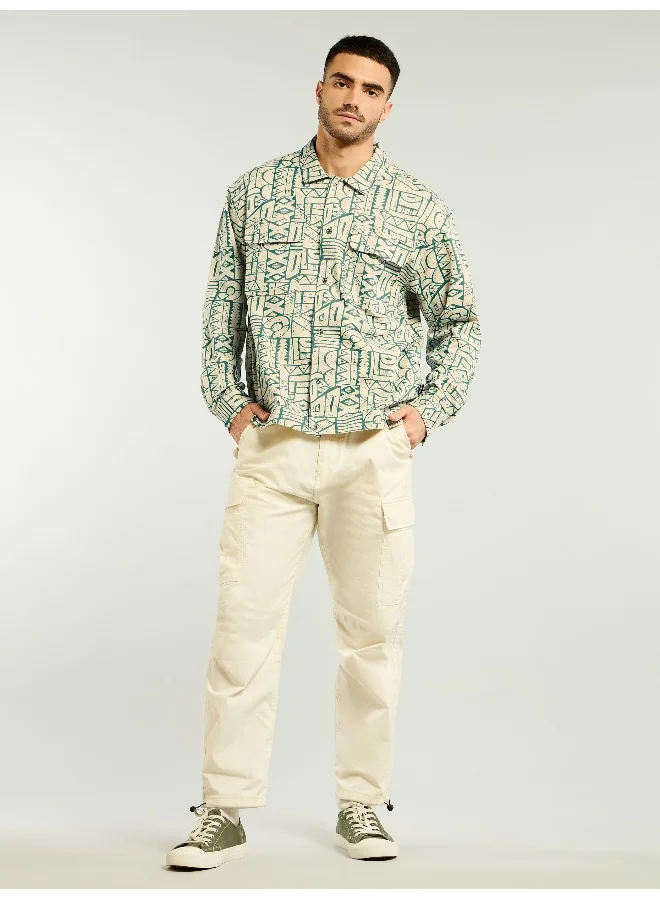 Beyoung Sea Green and Beige Abstract Print Shacket