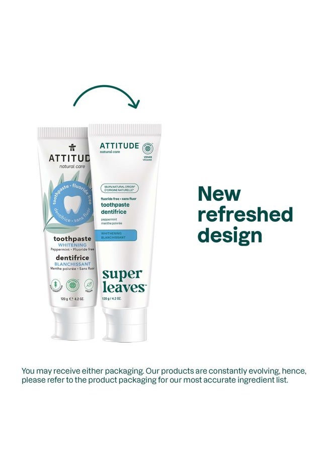 Attitude Fluoride-Free Whitening Toothpaste, Peppermint Flavor, Vegan & Cruelty-Free, Sugar-Free, Plant & Mineral-Based Ingredients, Clean Oral Care, 4.2 Oz - Image 2