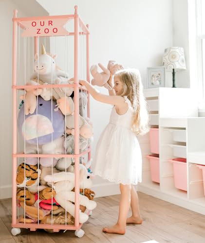 Mloong Stuffed Animal Zoo Storage Pink Wood Stuffed Animal Gift for Nursery Playroom Kidroom Bedroom 54inch - Image 1