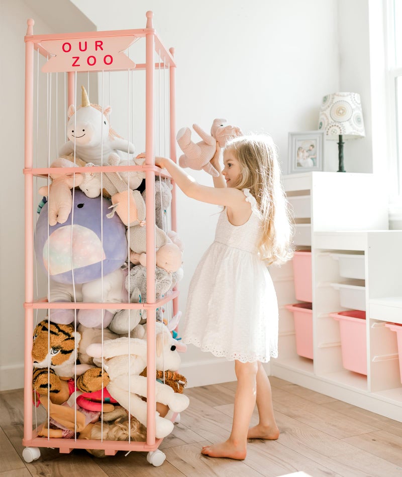 Mloong Stuffed Animal Zoo Storage Pink Wood Stuffed Animal Gift for Nursery Playroom Kidroom Bedroom 54inch - Image 2
