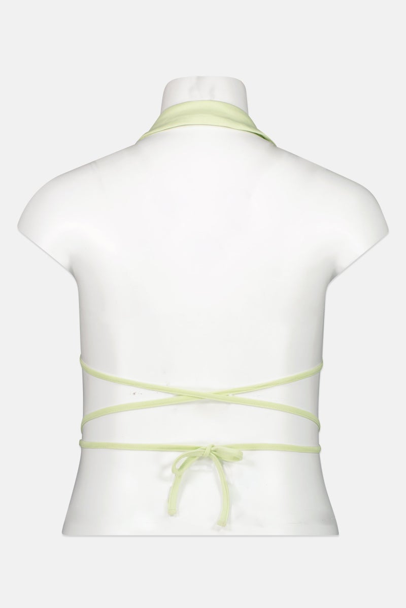 FOREVER 21 Women V-Neck Sleeveless Solid Crip Top, Green - Image 3