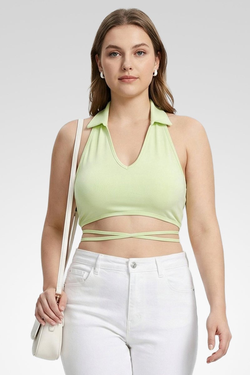 FOREVER 21 بلوزة نسائية بدون أكمام بتصميم V، خضراء - Image 1