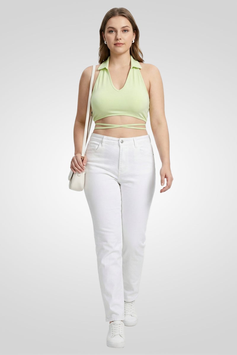 FOREVER 21 بلوزة نسائية بدون أكمام بتصميم V، خضراء - Image 4