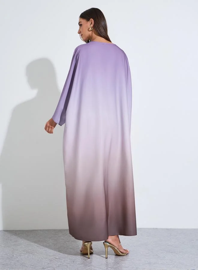 Amirah  Multi-Color Round Neck Gradient Look Kaftan for Women | Best Price UAE