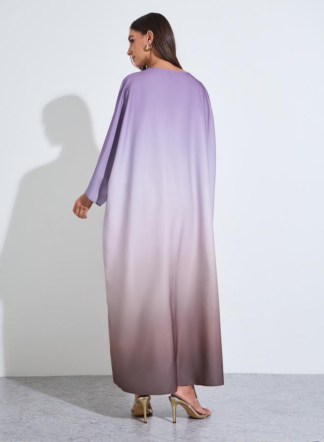 Amirah Multi-Color Round Neck Gradient Look Kaftan - Image 3