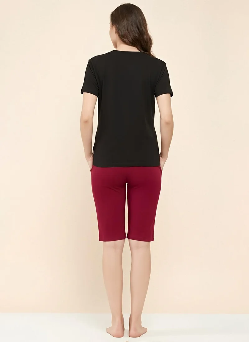Clovia Maroon Clovia Chic Basic Maternity Shorts in Maroon - Cotton for Women | Best Price UAE