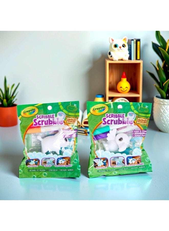 Crayola Scribble Scrubbie Safari Animals Toy Set – Washable Miniature Pet Figures Craft Kit with Coloring Markers and Scrub Brush for Kids (Ages 3+) - Image 3