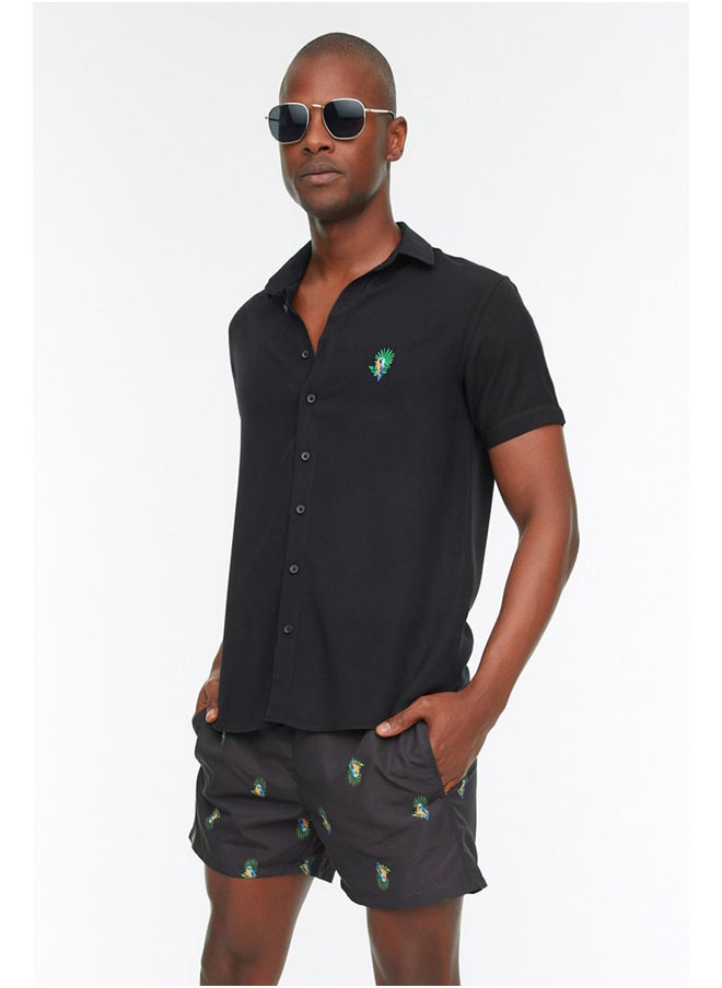 trendyol - Black Men's Short Length Tropical Sea Shorts - Image 1