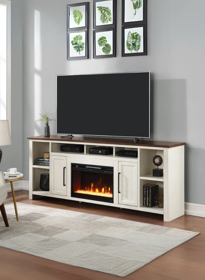 Generic Yosel 85 inch Electric Fireplace TV Stand upto 95 inches, White and Whiskey Finish - Image 1