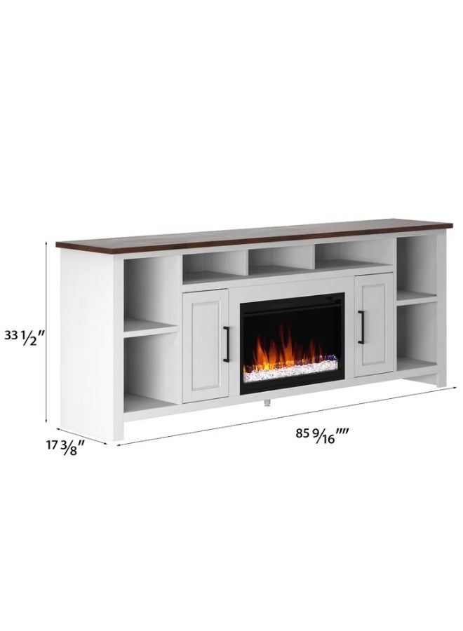 Generic Yosel 85 inch Electric Fireplace TV Stand upto 95 inches, White and Whiskey Finish - Image 2