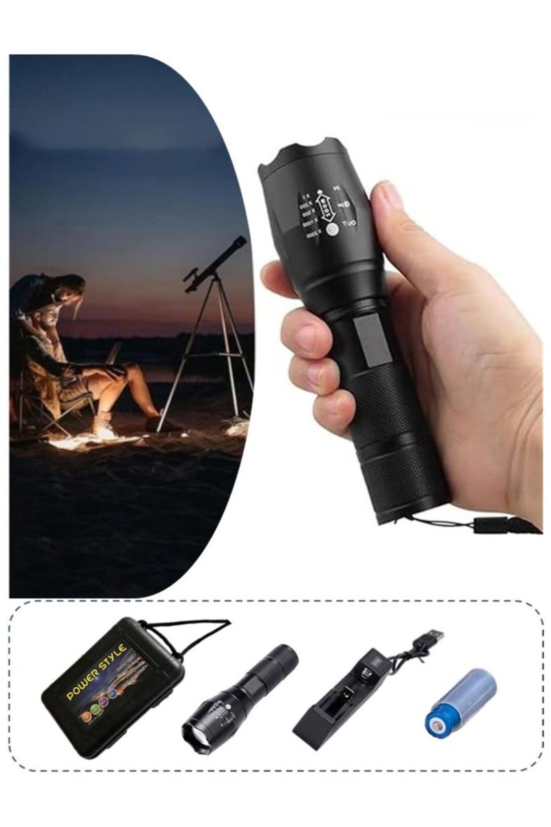 Telescopic Zoom LED Torch Battery Powered, Small Bright Flashlight, Adjustable Focus, Water Resistant Pocket Torch, Lightweight Hand Torch for Power Cut, Camping, Dog Walking, Gifts for Kid Dad Men - Image 1