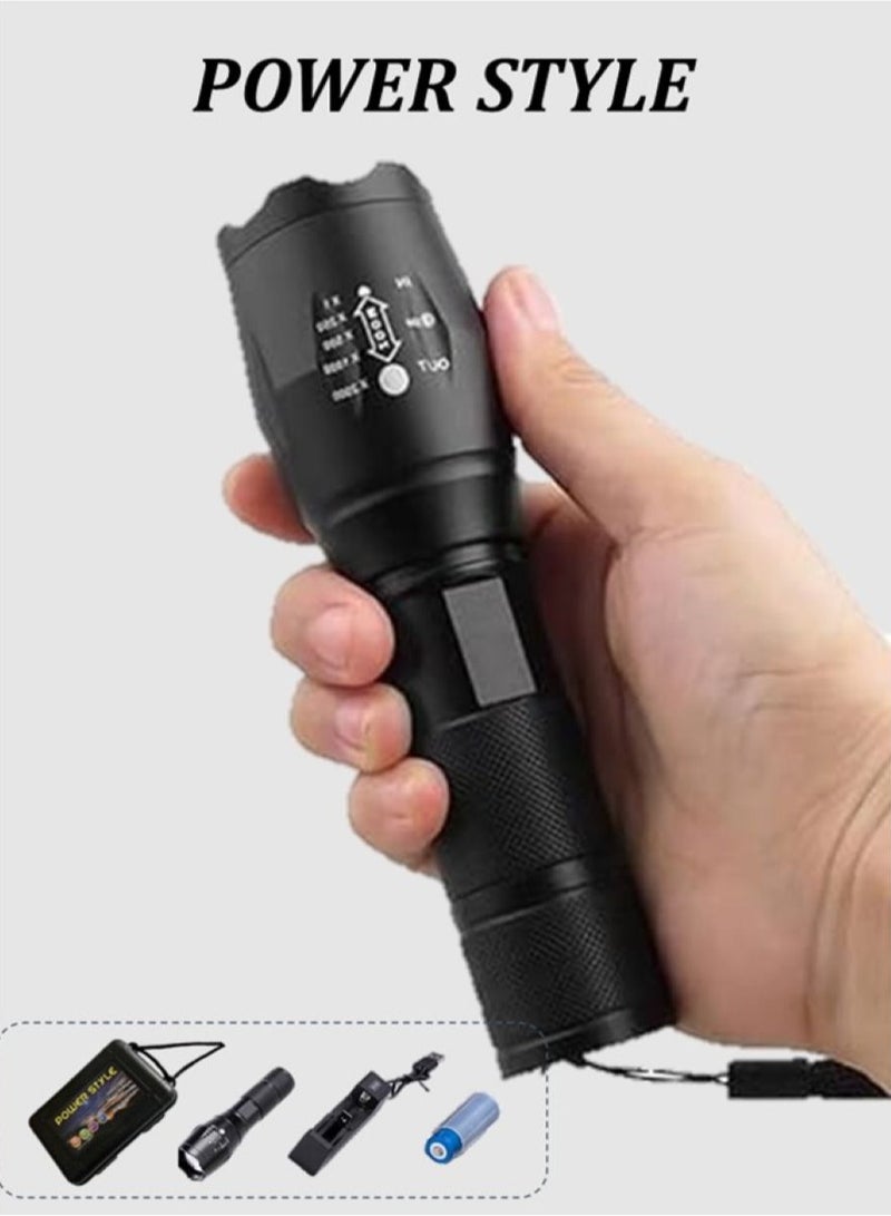 Rechargeable Flashlights, Telescopic Zoom LED Torch High Lumens 5 Models, Battery Powered, Adjustable Focus, Waterproof Pocket Torch, Lightweight Hand Torch for Power Cut, Camping, Dog Walking - Image 1