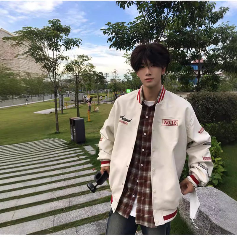 American Retro Street Pu Leather Baseball Suit Men'S And Women'S Fashion Brand Hip Hop Embroidered Loose Couple Casual Leather Jacket - Image 2