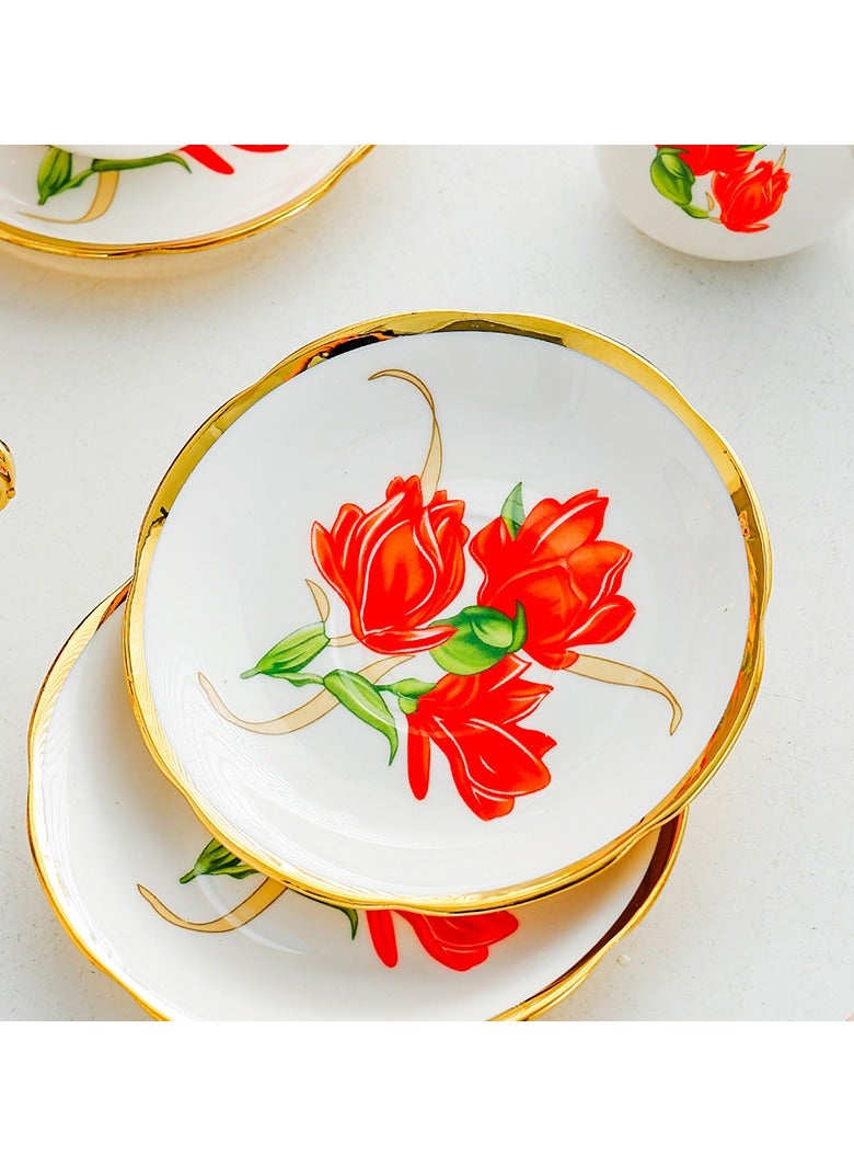 European Floral Ceramic Coffee Cup And Saucer Set, Gold Rim Tulip Pattern Porcelain Tea Cups, Luxury Decorative Drinkware Set For Home Guest Serving - Image 3