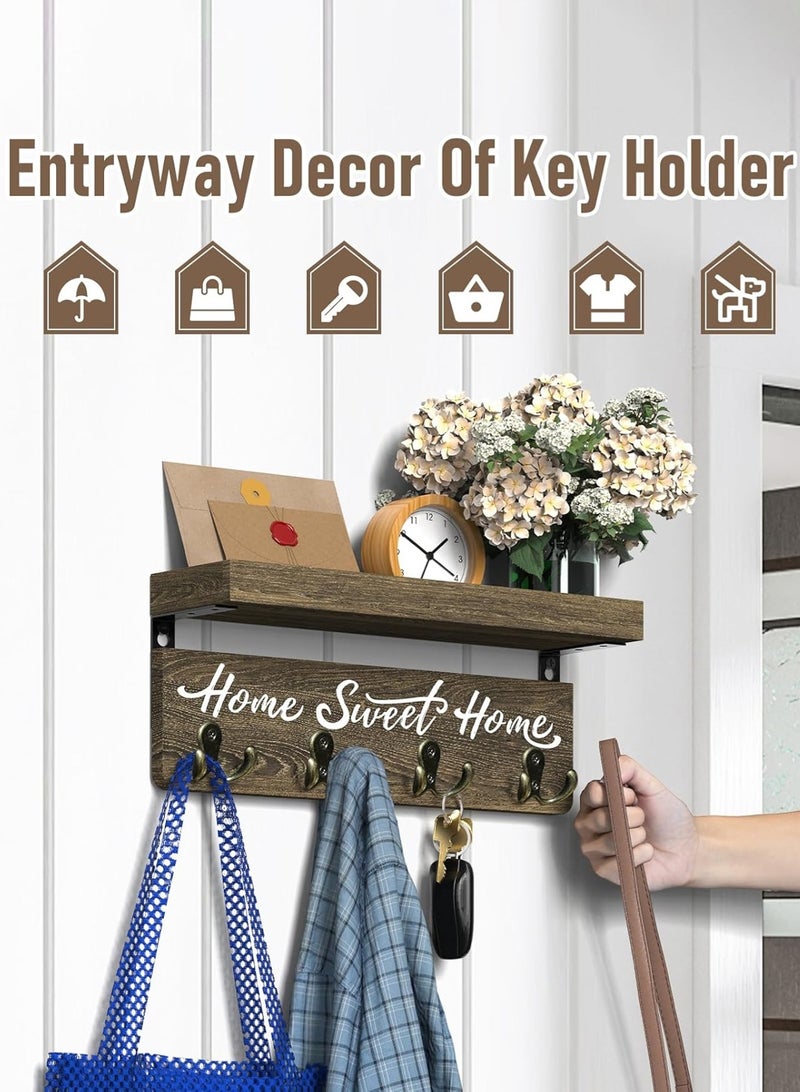 LOOPITYS Wall mounted key and mail rack, wooden key rack with 4 double key hooks, home decoration for entrance - Image 2
