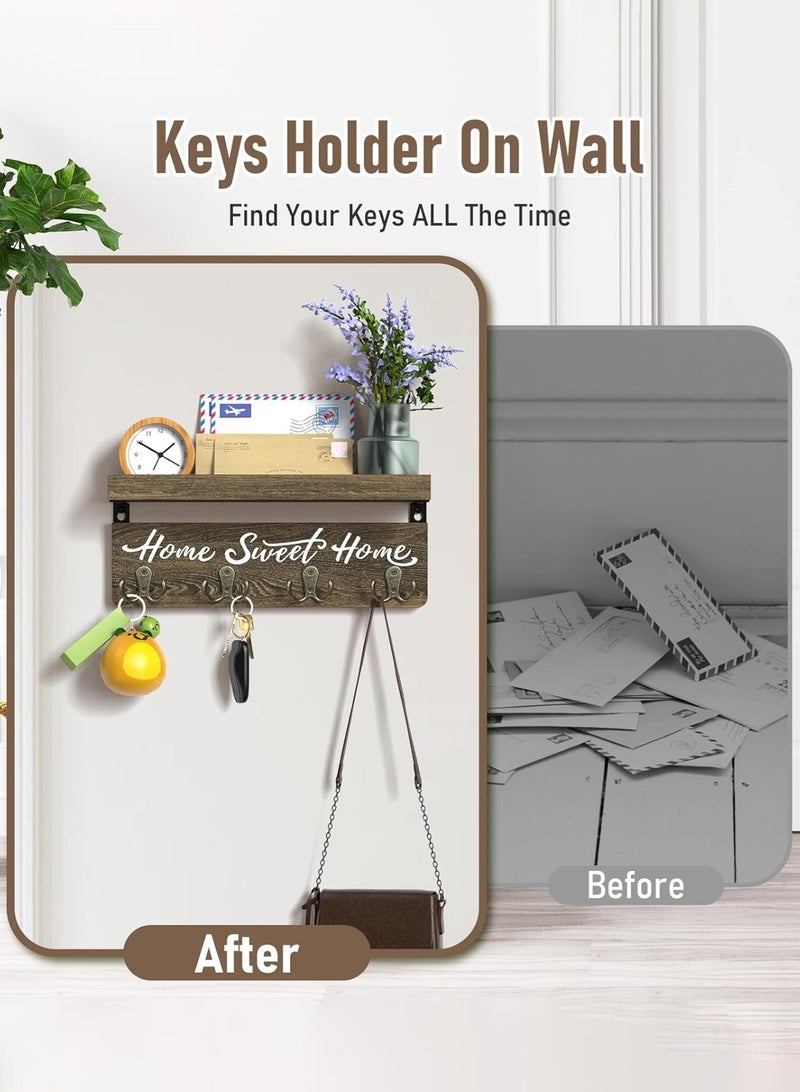 LOOPITYS Wall mounted key and mail rack, wooden key rack with 4 double key hooks, home decoration for entrance - Image 3