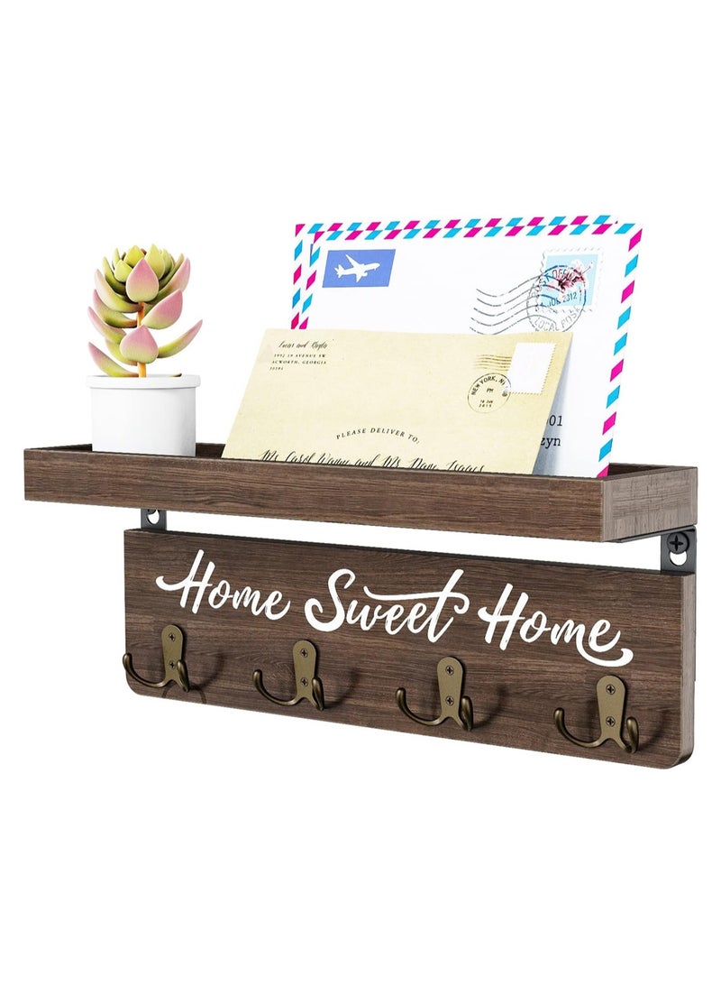 LOOPITYS Wall mounted key and mail rack, wooden key rack with 4 double key hooks, home decoration for entrance - Image 1