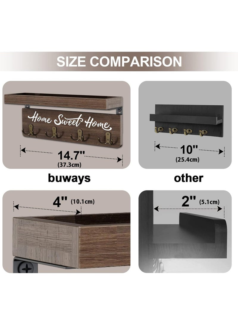 LOOPITYS Wall mounted key and mail rack, wooden key rack with 4 double key hooks, home decoration for entrance - Image 5