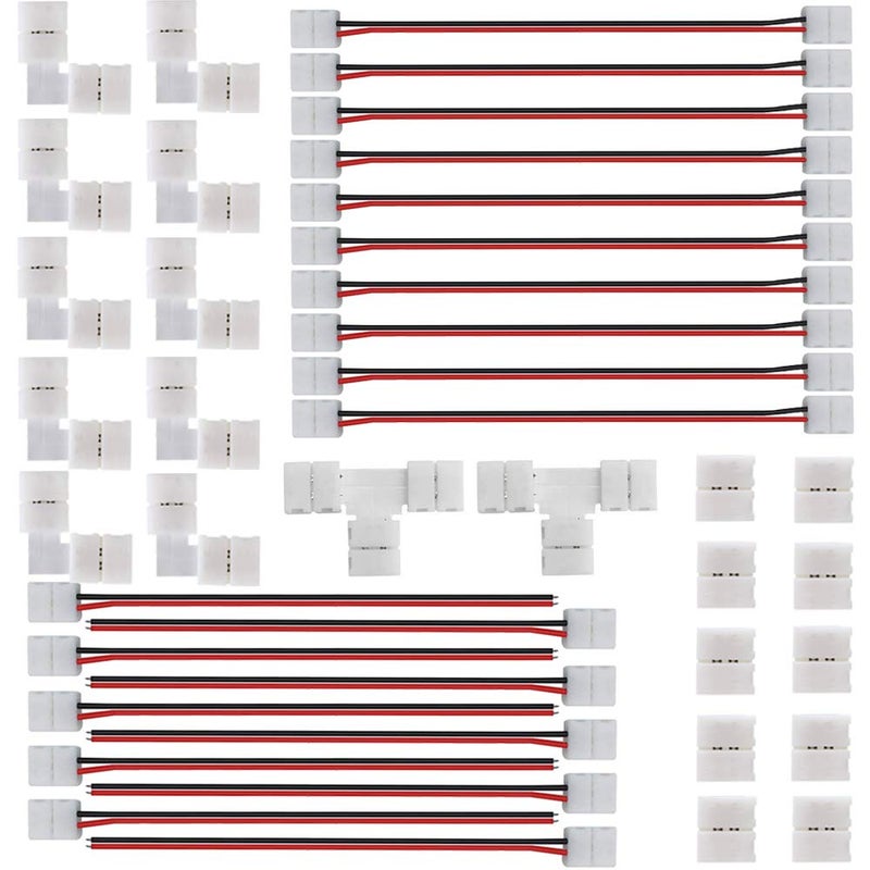 FSJEE 2Pin 8mm LED Strip Connector Kit Include2 Pin Right Angle Corner T Shape and Gapless Connector Strip Jumper Wires for Flexible SMD2835 not COB Tape Lights