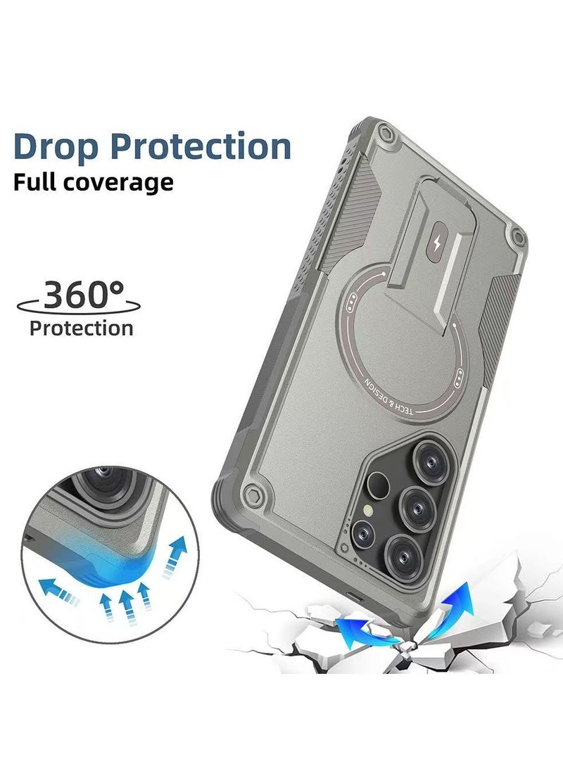 ICARLUS For Samsung Galaxy S25 Ultra with Kickstand Compatible with MagSafe Dual Laye Drop Proof Phone Case Stand Grey  - Image 2